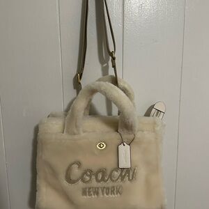Coach Cream Faux Fur Shoulder Bag